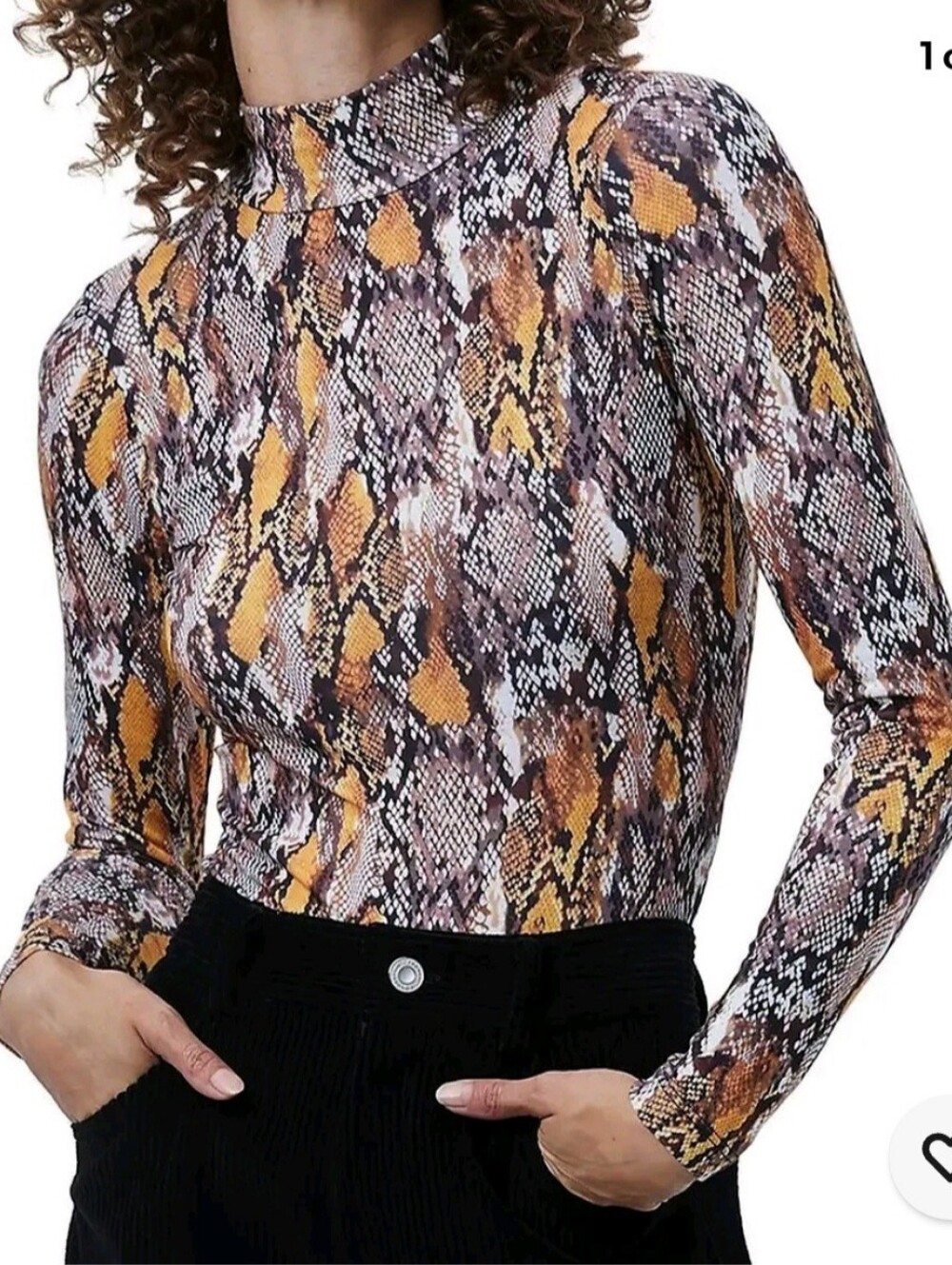 French Connection Animal Print Mock Neck Top Golden Snake XS